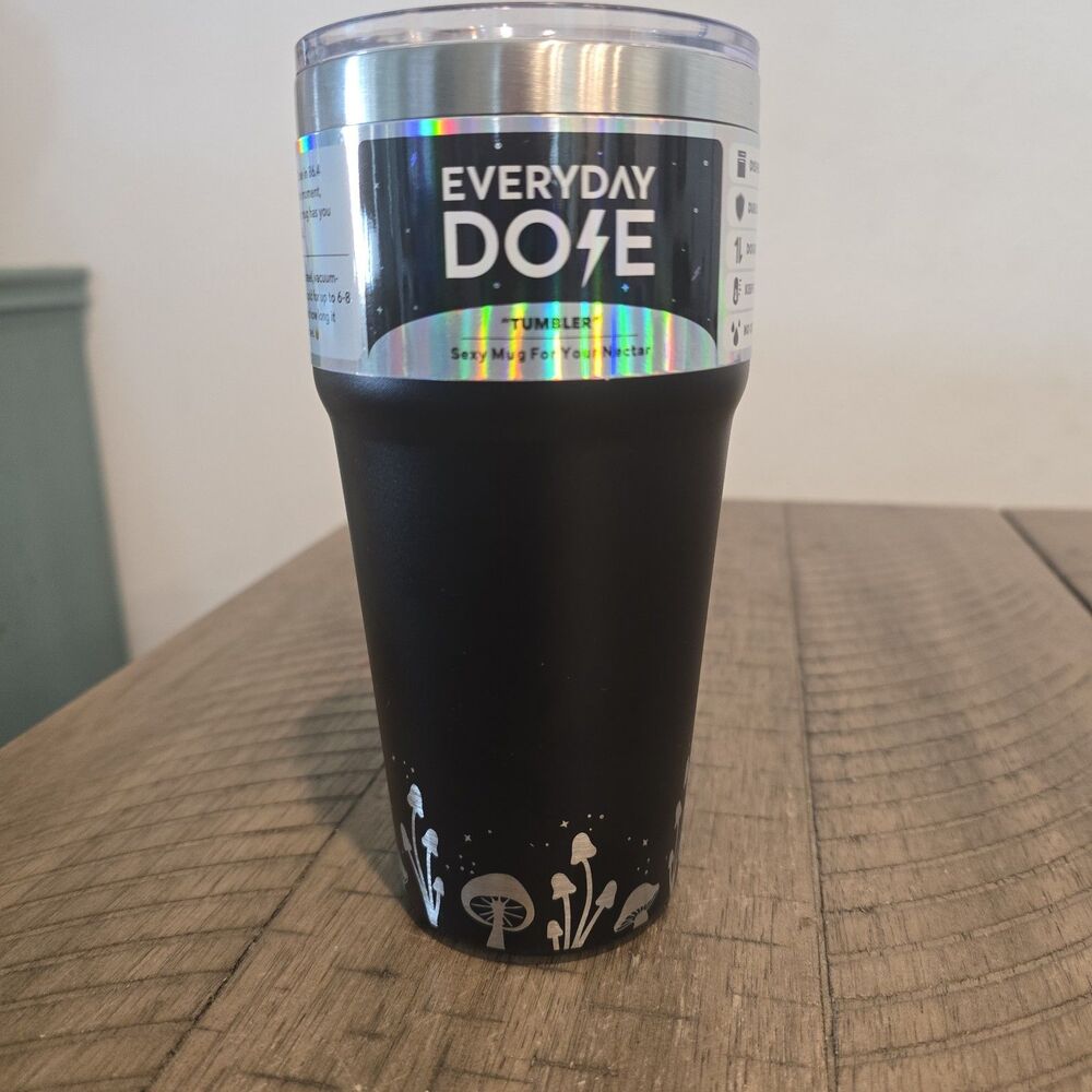 Everyday Dose 16oz Insulated Tumbler Black Mushroom Design "Sexy Mug For Your Ne